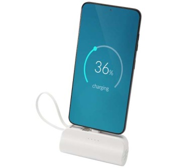 Power bank Tipo-C da 5.000 mAh e 10 W in plastica riciclata con supporto ribaltabile integrato e cavo 2 in 1 Alnair FullGadgets.com