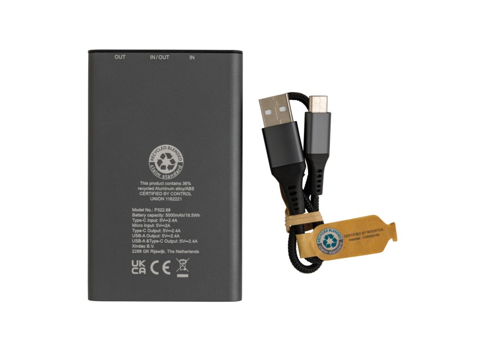 Powerbank Terra da 5000 mAh in alluminio riciclato FullGadgets.com