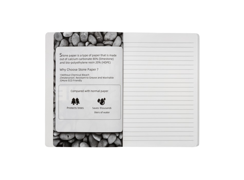 Quaderno in carta di pietra, fogli bianchi a righe, 64 pag., 14,5x21 cm FullGadgets.com