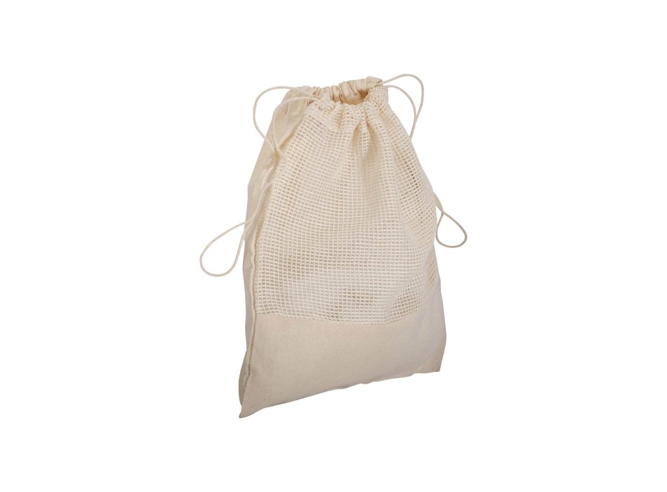 Sacchetto in cotone naturale da 135 g/m2 con rete e chiusura a strozzo, 25x30 cm FullGadgets.com
