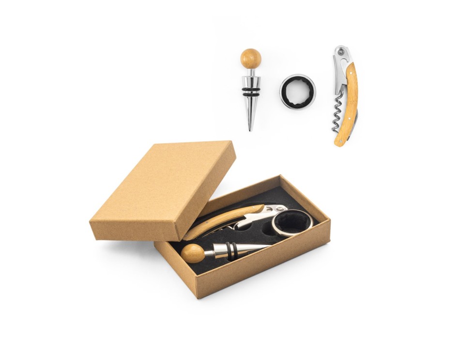 SAVORY. Set da vino in bambù e acciaio inossidabile FullGadgets.com