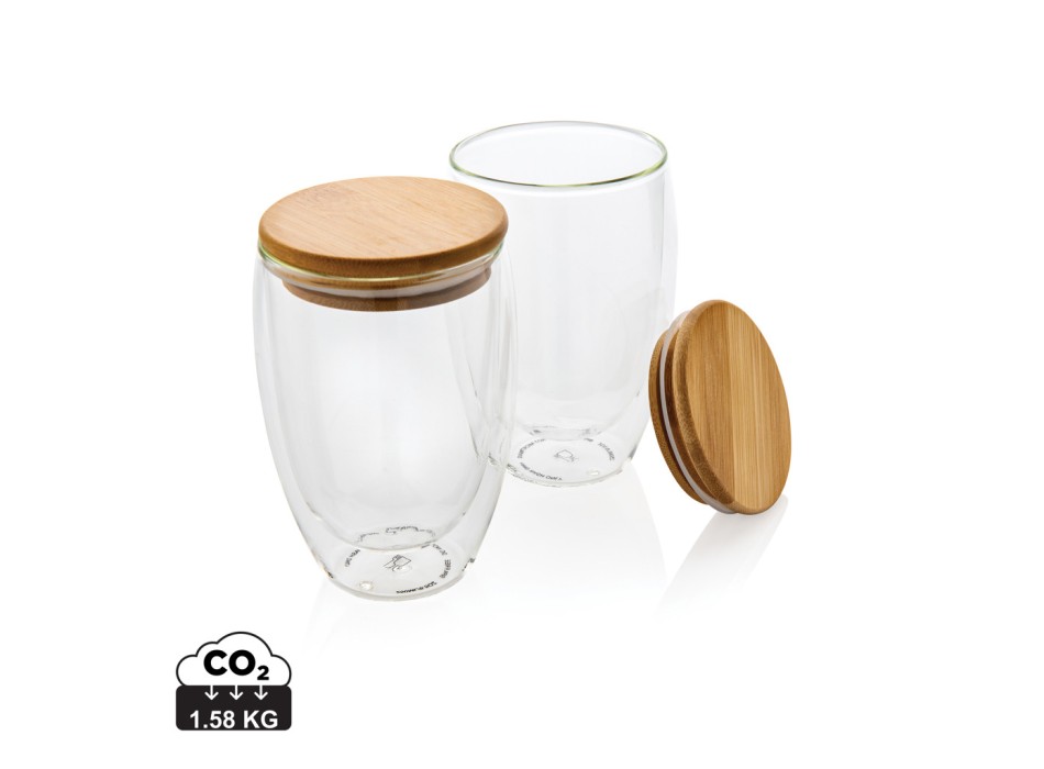 Set 2 bicchieri in vetro borosilicato con tappo in bambù FullGadgets.com