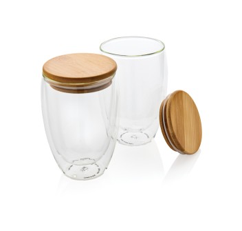 Set 2 bicchieri in vetro borosilicato con tappo in bambù FullGadgets.com