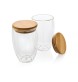 Set 2 bicchieri in vetro borosilicato con tappo in bambù FullGadgets.com