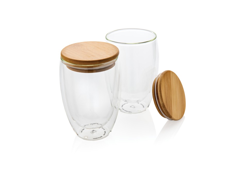 Set 2 bicchieri in vetro borosilicato con tappo in bambù FullGadgets.com