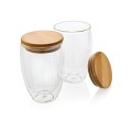 Set 2 Bicchieri In Vetro Borosilicato Personalizzabili Con Tappo In Bambù