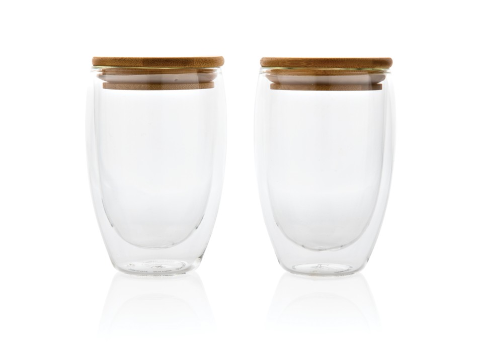 Set 2 bicchieri in vetro borosilicato con tappo in bambù FullGadgets.com