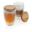 Set 2 bicchieri in vetro borosilicato con tappo in bambù FullGadgets.com