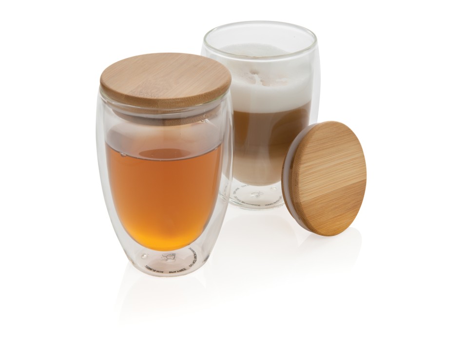 Set 2 bicchieri in vetro borosilicato con tappo in bambù FullGadgets.com