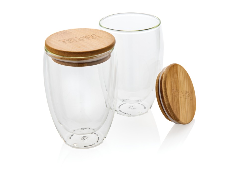 Set 2 bicchieri in vetro borosilicato con tappo in bambù FullGadgets.com