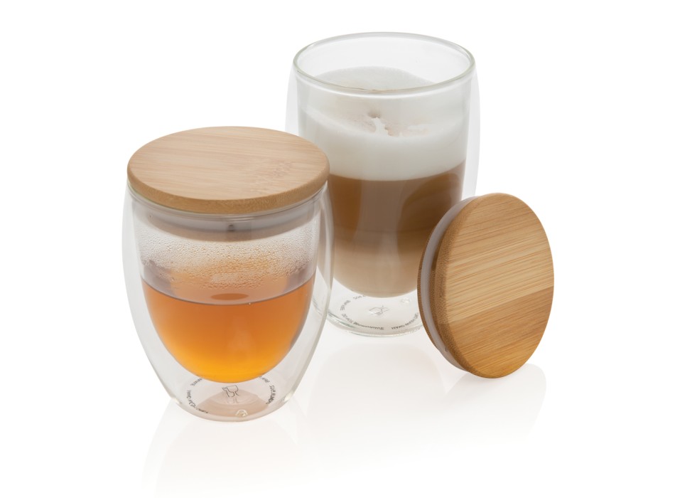 Set 2 bicchieri in vetro borosilicato con tappo in bambù FullGadgets.com