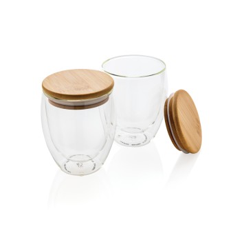 Set 2 bicchieri in vetro borosilicato con tappo in bambù FullGadgets.com