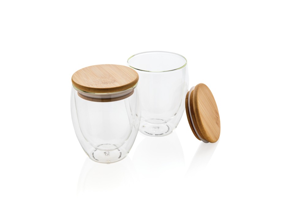 Set 2 bicchieri in vetro borosilicato con tappo in bambù FullGadgets.com