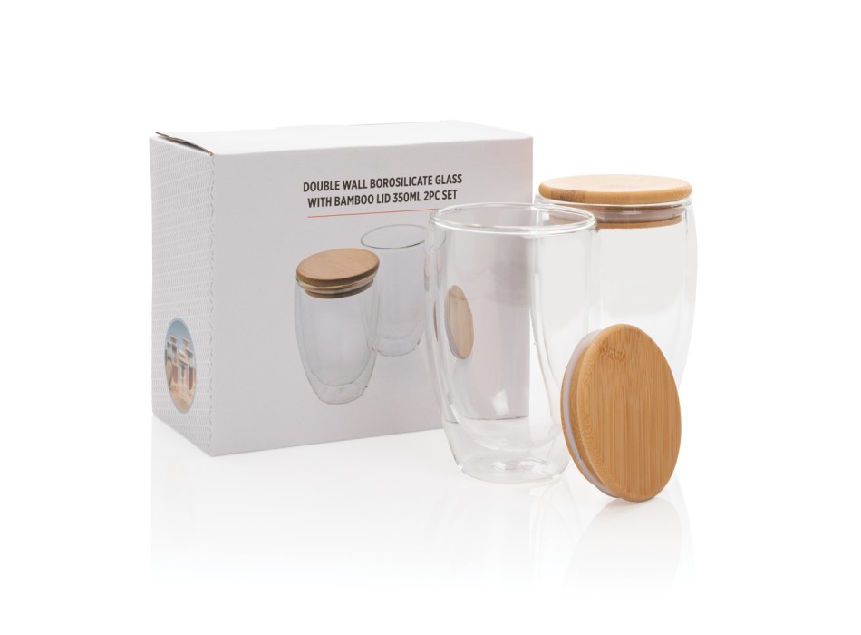 Set 2 bicchieri in vetro borosilicato con tappo in bambù FullGadgets.com