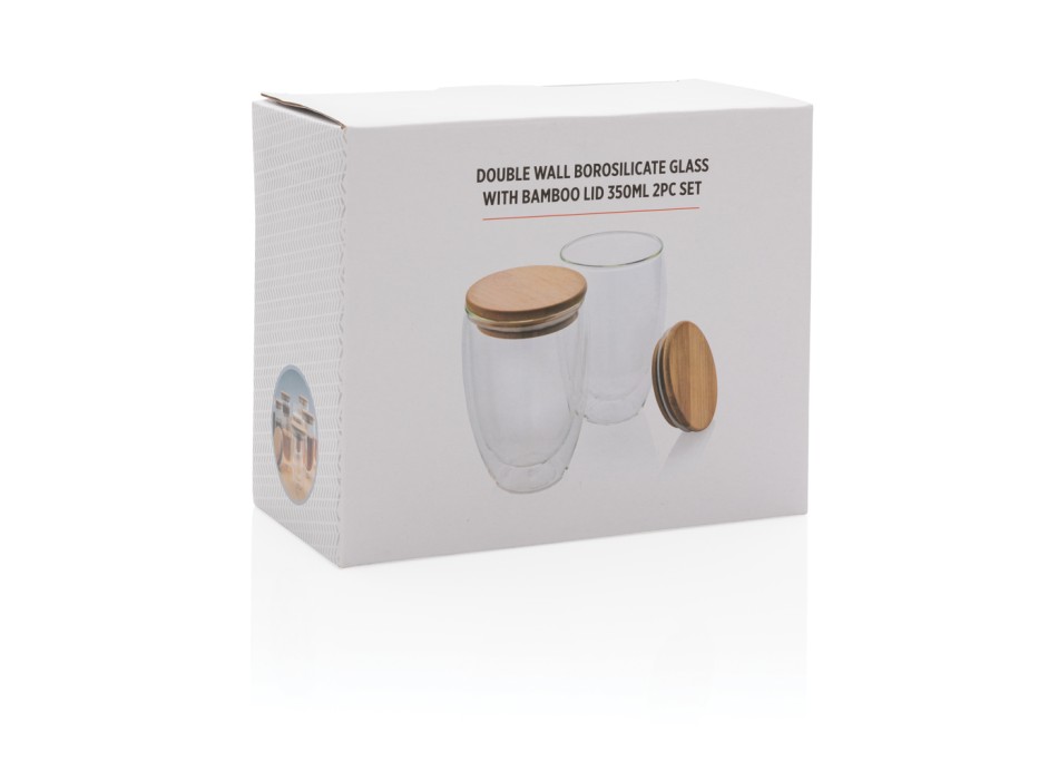 Set 2 bicchieri in vetro borosilicato con tappo in bambù FullGadgets.com