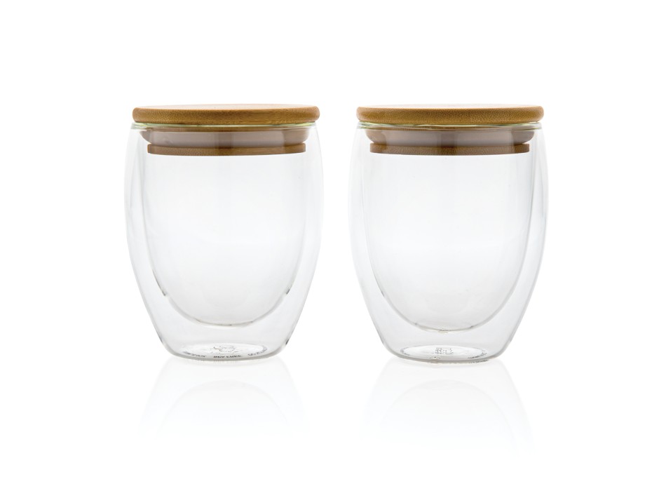 Set 2 bicchieri in vetro borosilicato con tappo in bambù FullGadgets.com