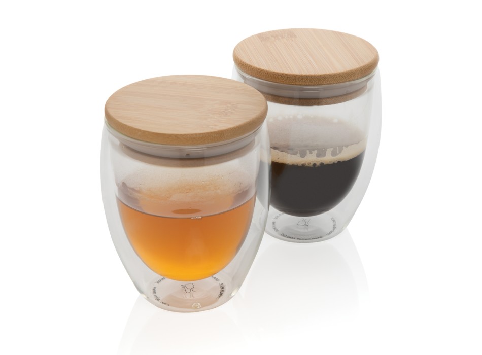 Set 2 bicchieri in vetro borosilicato con tappo in bambù FullGadgets.com