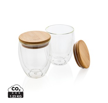 Set 2 bicchieri in vetro borosilicato con tappo in bambù FullGadgets.com