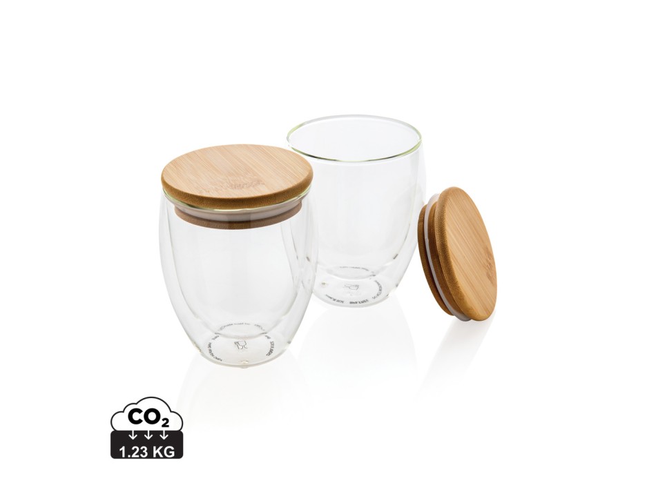 Set 2 bicchieri in vetro borosilicato con tappo in bambù FullGadgets.com