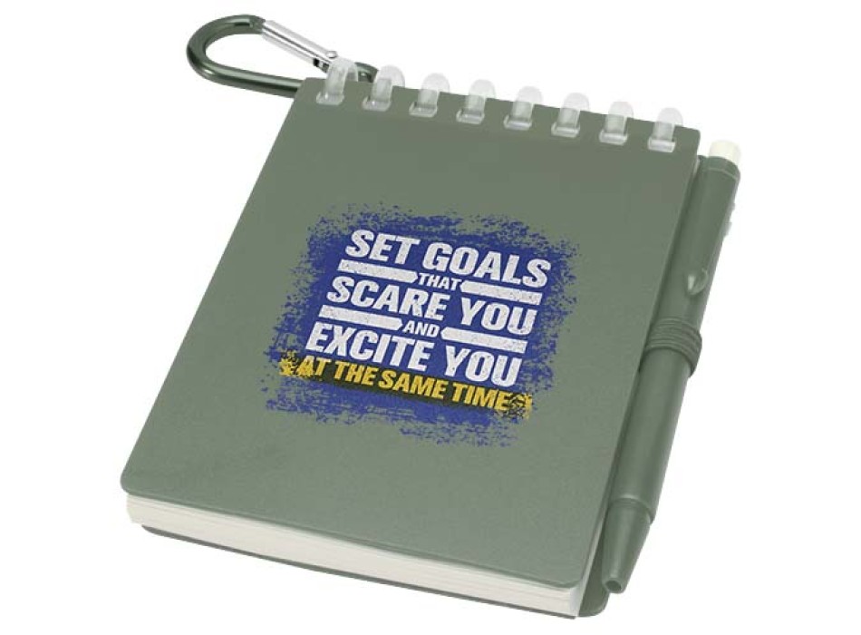 Set blocco note con copertina morbida in materiale riciclato e penna a sfera (inchiostro blu) per attività all'aperto Lig Mini FullGadgets.com