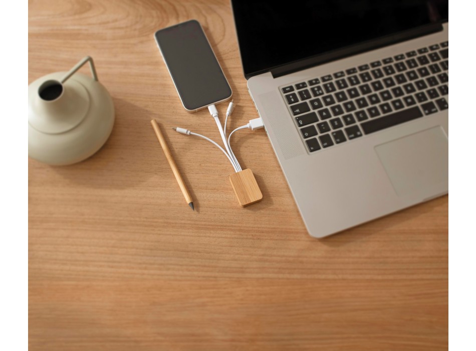 Set cavi per la ricarica 3 in 1 in bamboo Brandan FullGadgets.com