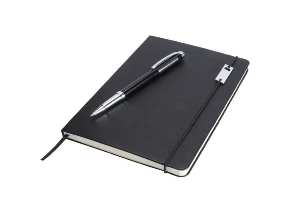Set con blocco note formato A5 con copertina rigida e penna roller Legato Elegance FullGadgets.com