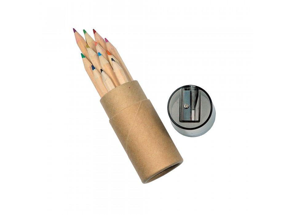 Set di 12 matite in legno colorate a sezione esagonale in confezione cilindrica di cartone FullGadgets.com