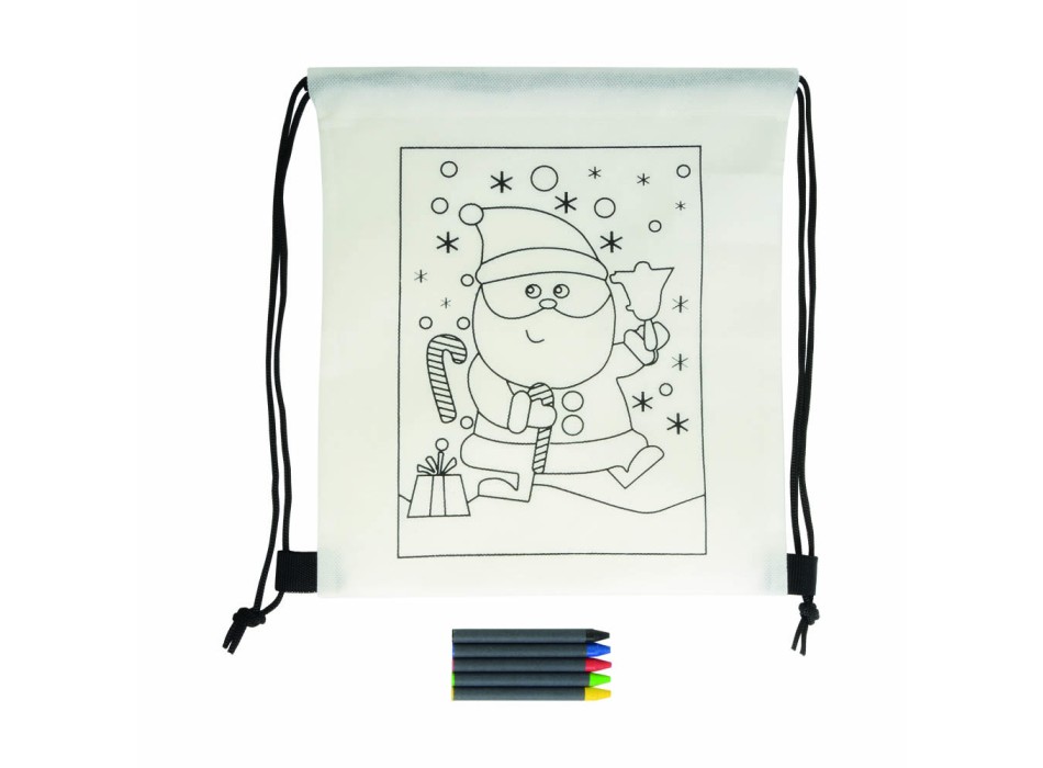 Set di 5 pastelli a cera colorati in mini zaino colorabile in TNT (Stampa Natalizia) FullGadgets.com