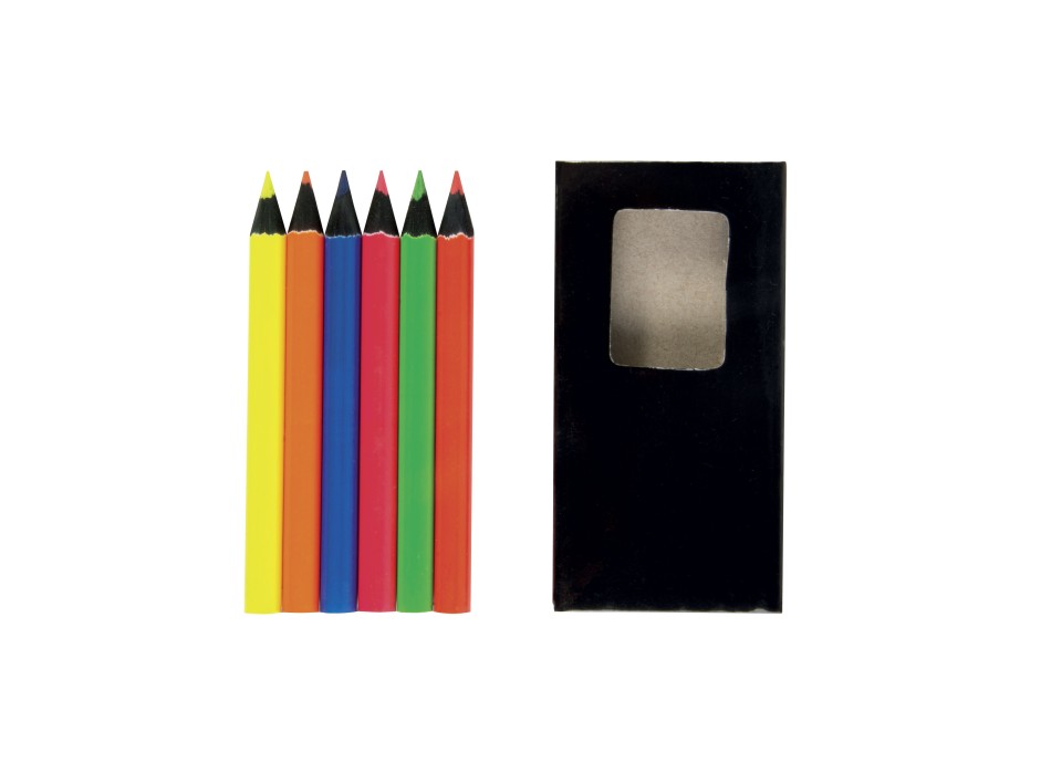 Set di 6 matite in legno colorate fluo a sezione cilindrica, in scatola di cartone FullGadgets.com