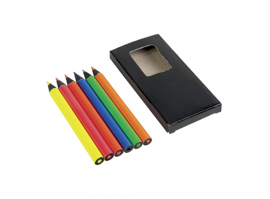 Set di 6 matite in legno colorate fluo a sezione cilindrica, in scatola di cartone FullGadgets.com