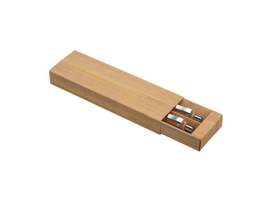 Set di due penne a scatto in bamboo, di cui una con gommino per touch screen FullGadgets.com