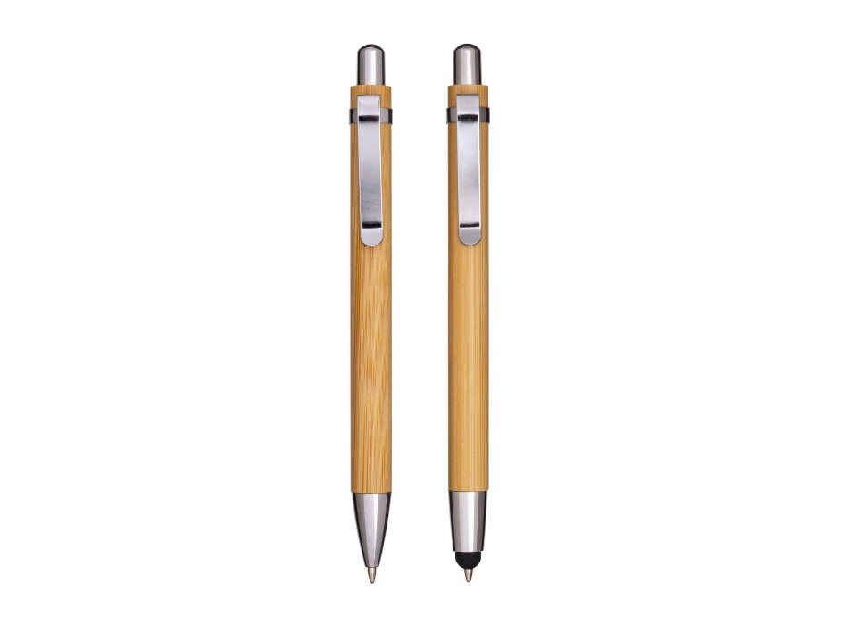 Set di due penne a scatto in bamboo, di cui una con gommino per touch screen FullGadgets.com