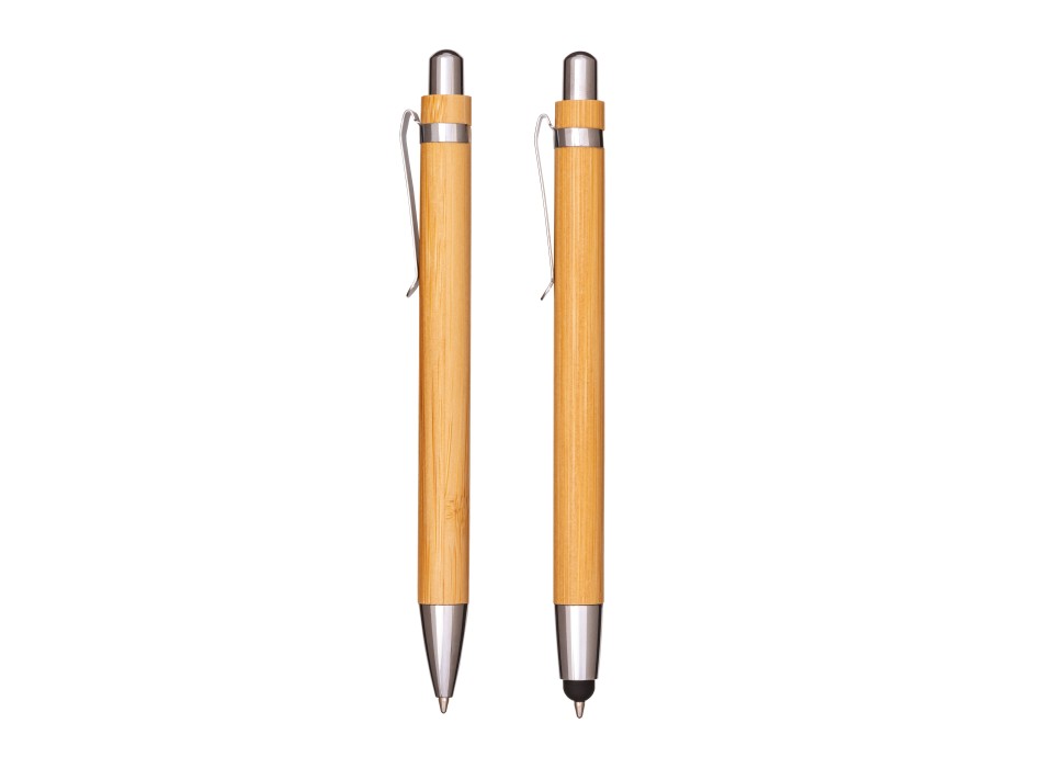 Set di due penne a scatto in bamboo, di cui una con gommino per touch screen FullGadgets.com