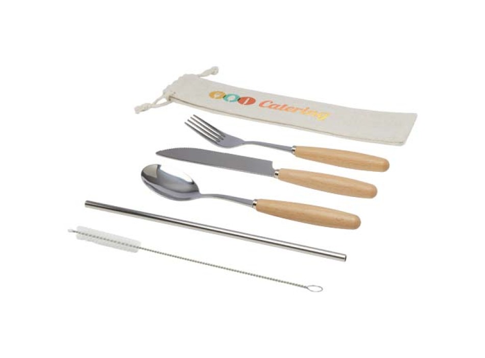 Set di posate da 5 pezzi in acciaio inossidabile e legno di faggio Root  FullGadgets.com