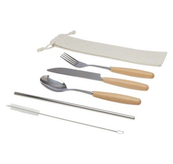 Set di posate da 5 pezzi in acciaio inossidabile e legno di faggio Root  FullGadgets.com