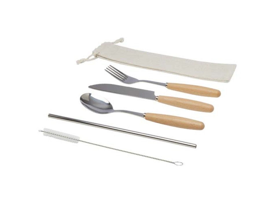 Set di posate da 5 pezzi in acciaio inossidabile e legno di faggio Root  FullGadgets.com