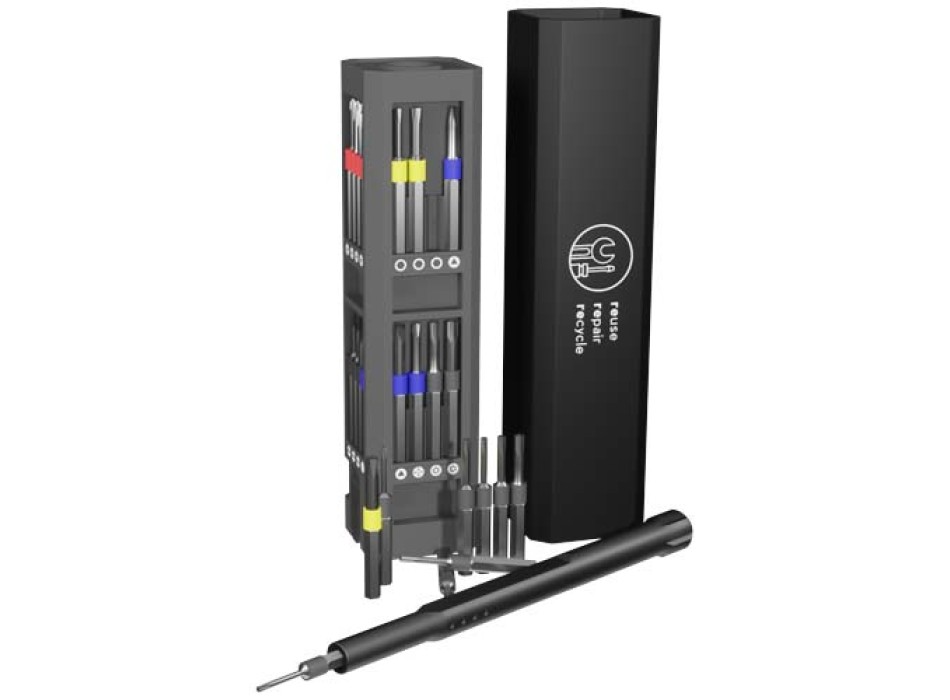 Set di riparazione con cacciaviti da 30 pezzi in custodia di alluminio SCX.design T20 FullGadgets.com