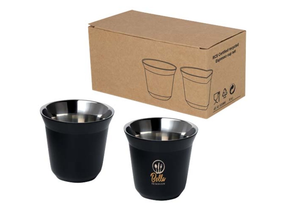  Set di tazze per caffè espresso in acciaio inossidabile certificato RCS da 80 ml Duo  FullGadgets.com