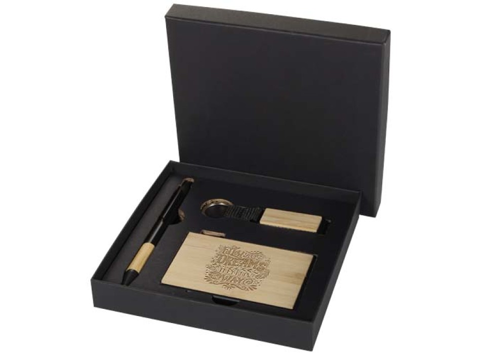 Set regalo con penna a sfera, portachiavi e portacarte RFID in alluminio riciclato certificato RCS Minka FullGadgets.com