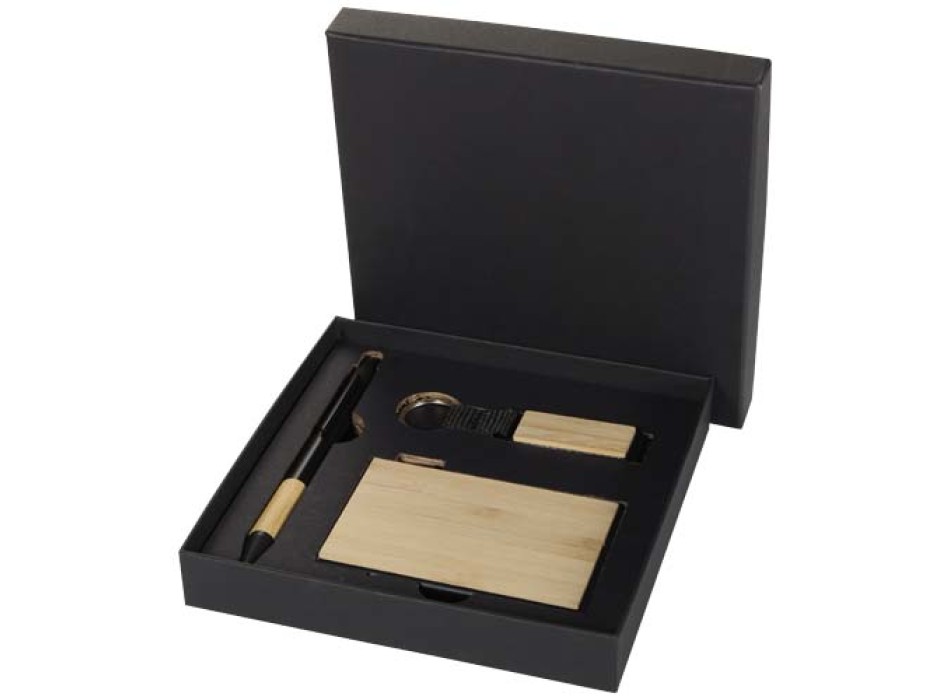 Set regalo con penna a sfera, portachiavi e portacarte RFID in alluminio riciclato certificato RCS Minka FullGadgets.com