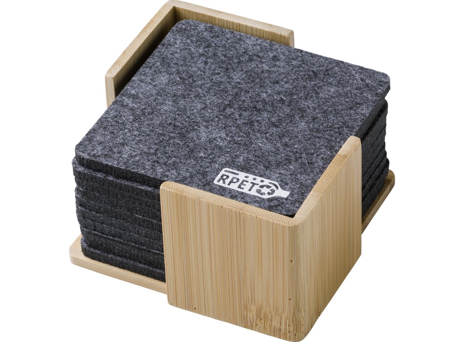 Set sottobicchieri in feltro rPET con custodia in bambù Lawrence FullGadgets.com