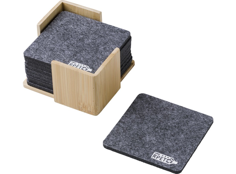 Set sottobicchieri in feltro rPET con custodia in bambù Lawrence FullGadgets.com
