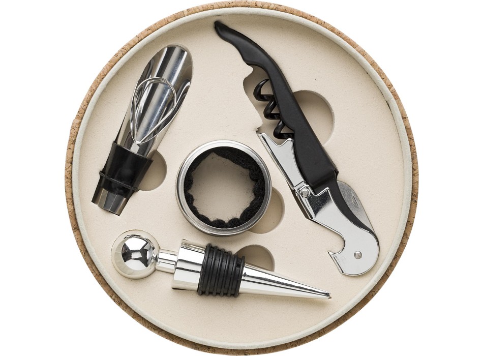 Set vino de PU com aspeto de cortiça con 4 accessori Milana FullGadgets.com