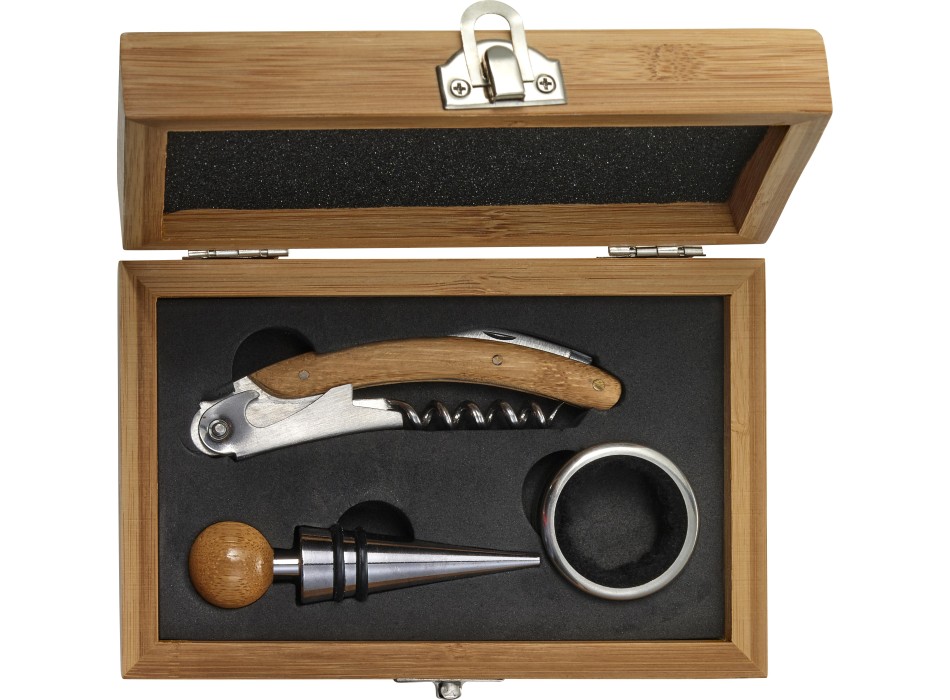 Set vino in bamboo ed acciaio inox Leonie FullGadgets.com