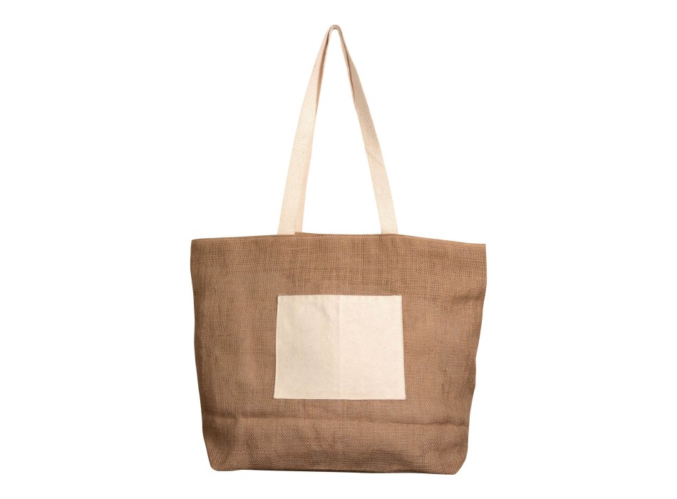 Shopper con soffietto alla base in juta con manici e tasca esterna (18 x 15 cm) in cotone FullGadgets.com