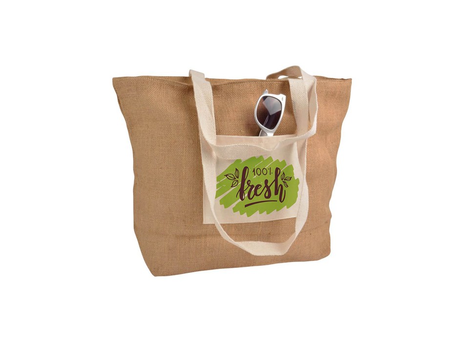 Shopper con soffietto alla base in juta con manici e tasca esterna (18 x 15 cm) in cotone FullGadgets.com