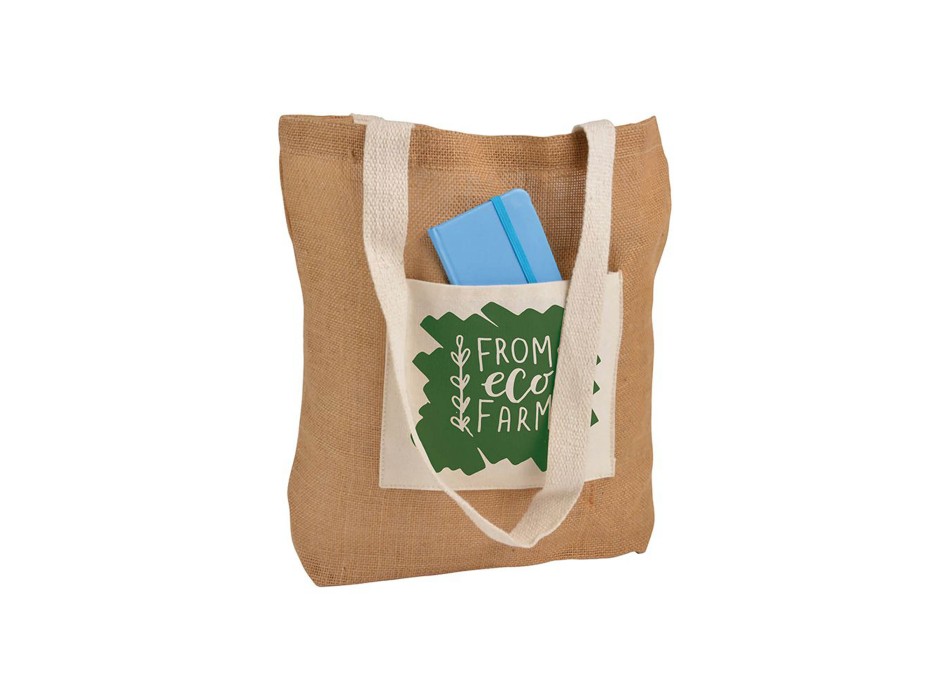 Shopper con soffietto alla base in Juta con manici e tasca esterna (18 x 15 cm) in cotone FullGadgets.com