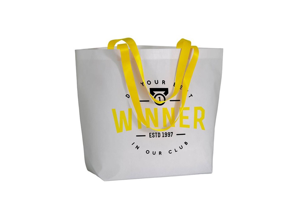 Shopper con soffietto alla base in TNT laminato 100 g/m2 cucito, manici in colore fluo FullGadgets.com