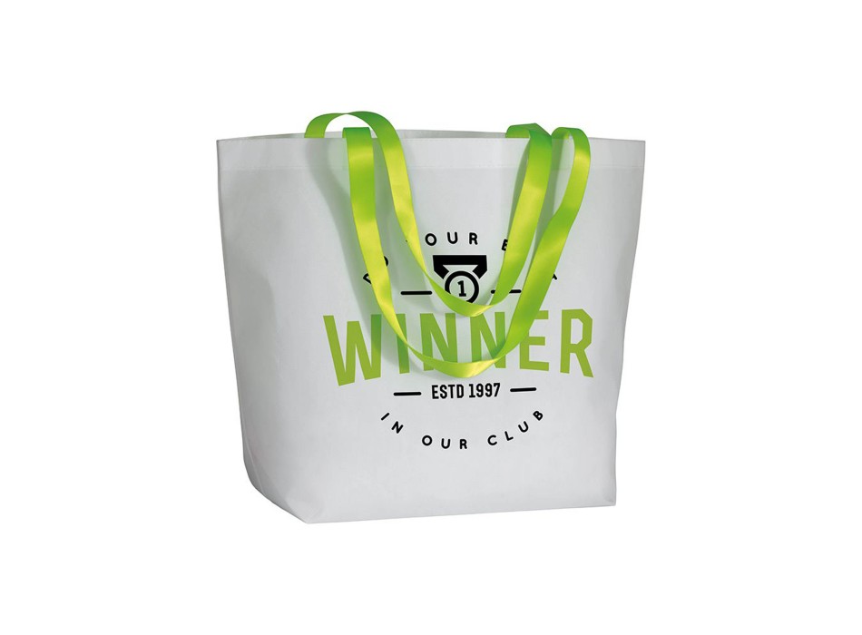 Shopper con soffietto alla base in TNT laminato 100 g/m2 cucito, manici in colore fluo FullGadgets.com