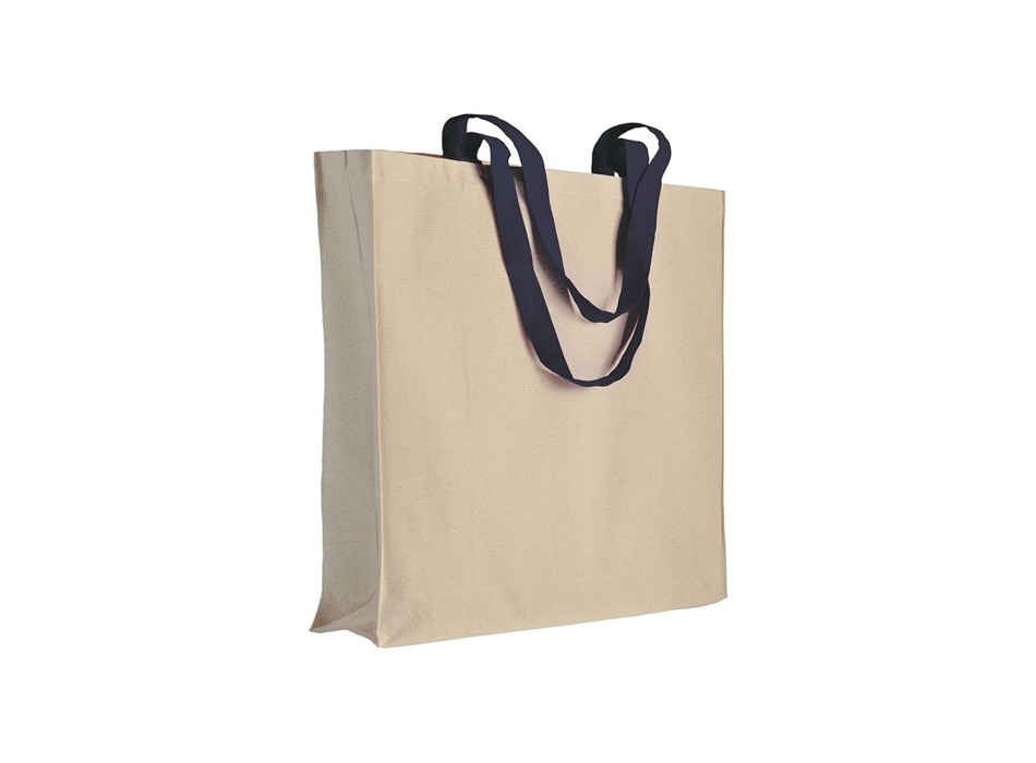 Shopper con soffietto in cotone naturale 220 g/m2, manici lunghi colorati FullGadgets.com